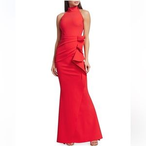Chiara Boni La Petite Robe Gudrum Halter Ruffle Gown Red NEW